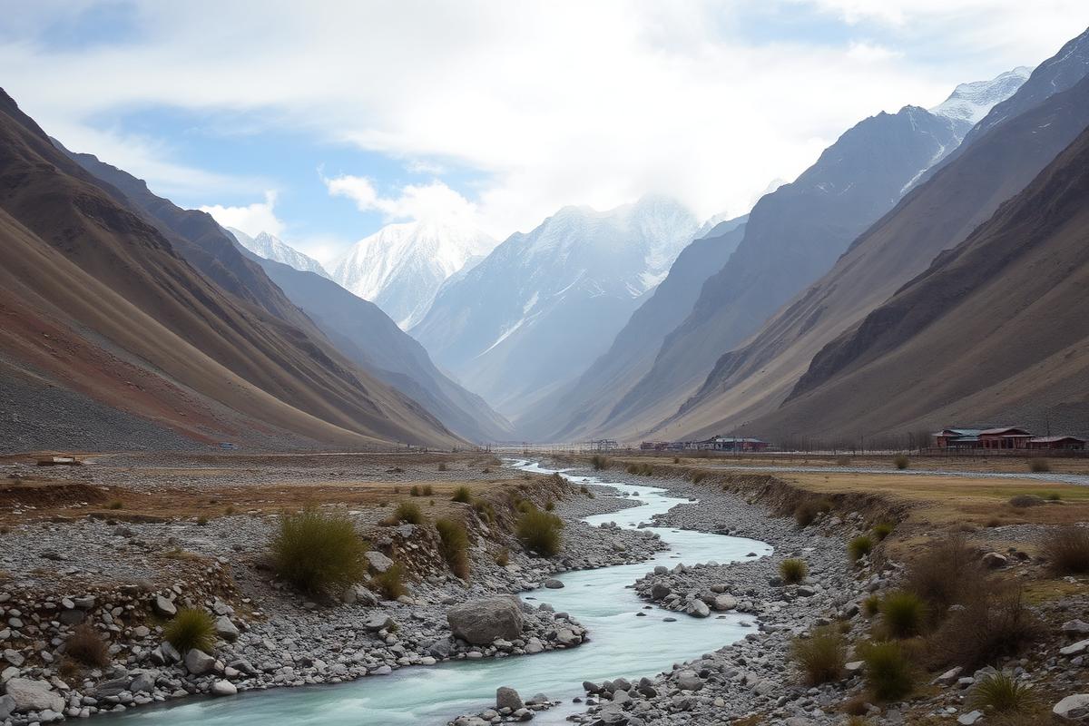 Kali Gandaki river valley at Jomsom on the road to Mustang