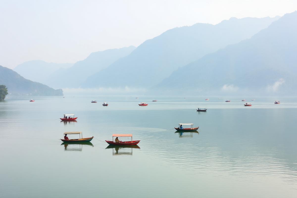 Phewa Lake in Pokhara, a short motorcycle ride from Hallanchowk