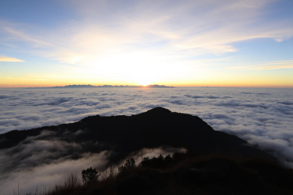 Sunrise above the clouds at Sarangkot viewpoint near Pokhara